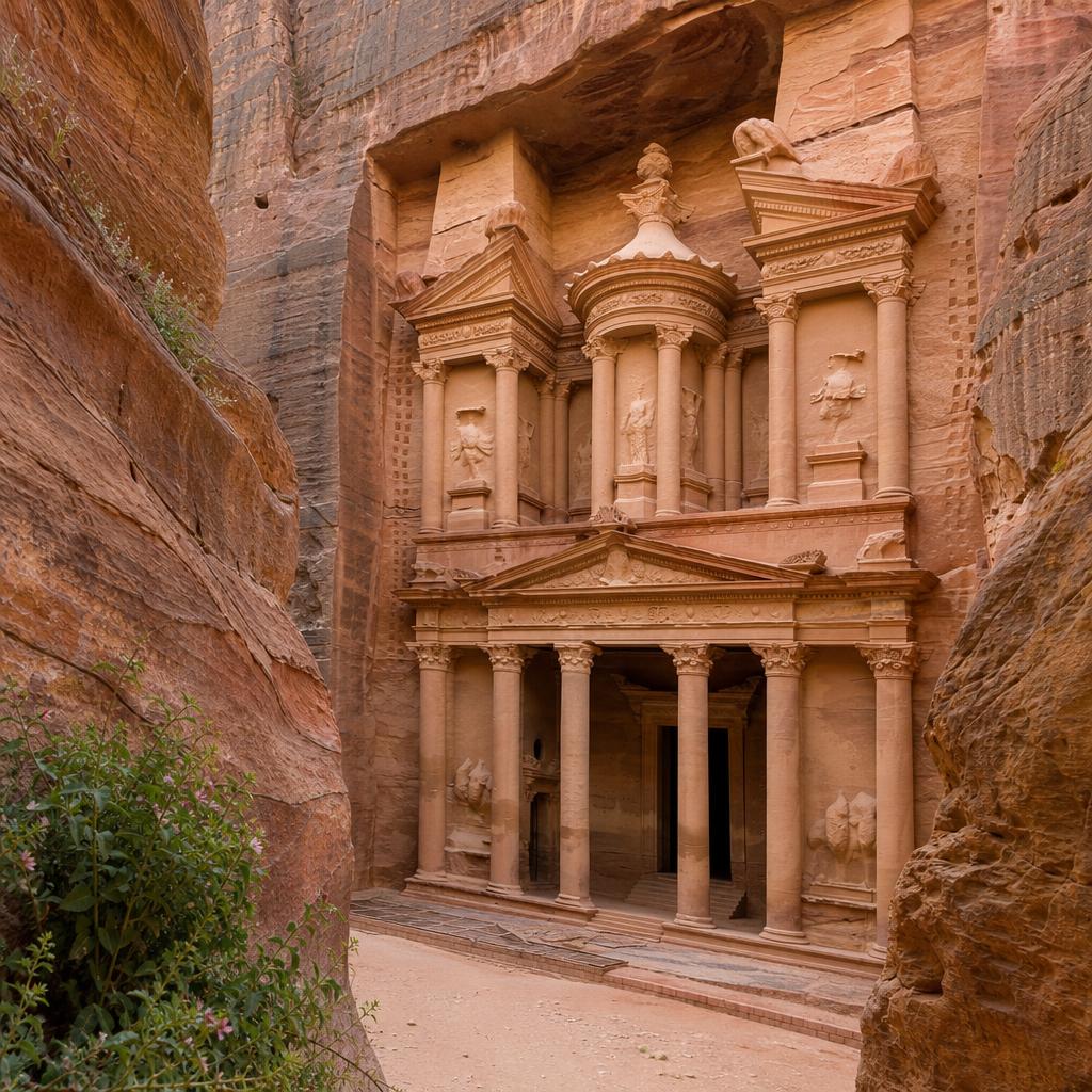 Petra Treasury in pleasant spring or autumn conditions
