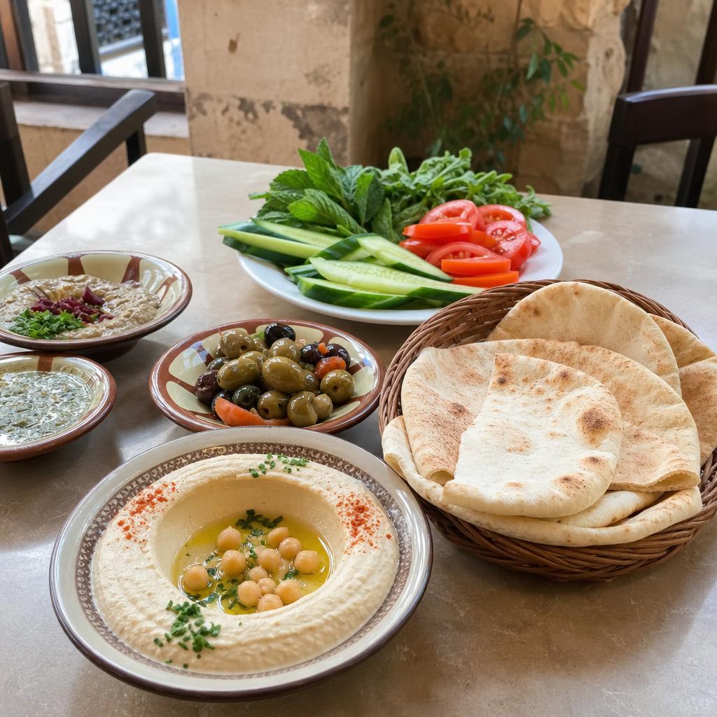 Jordanian mezze served on a table