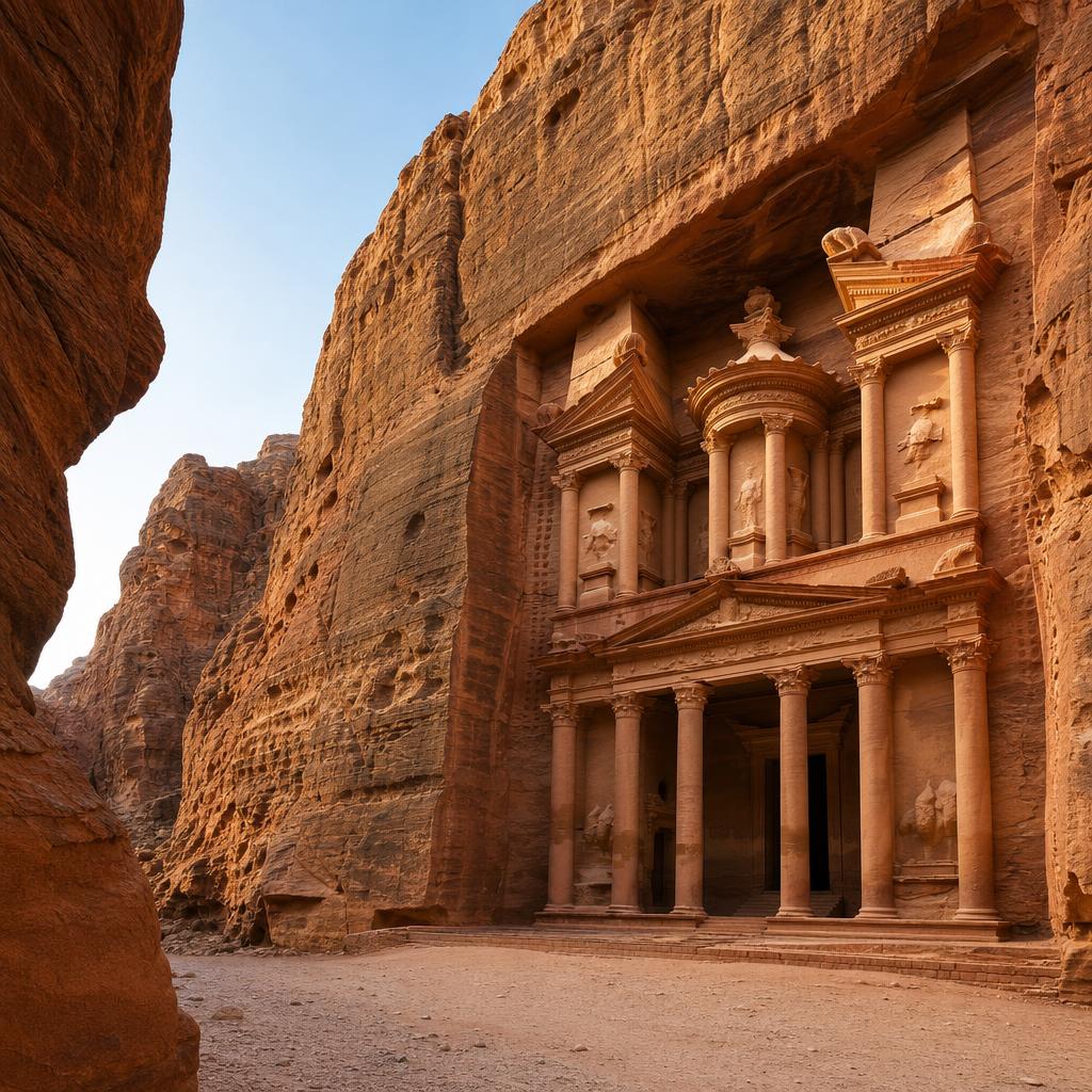 Petra Treasury carved into rose sandstone
