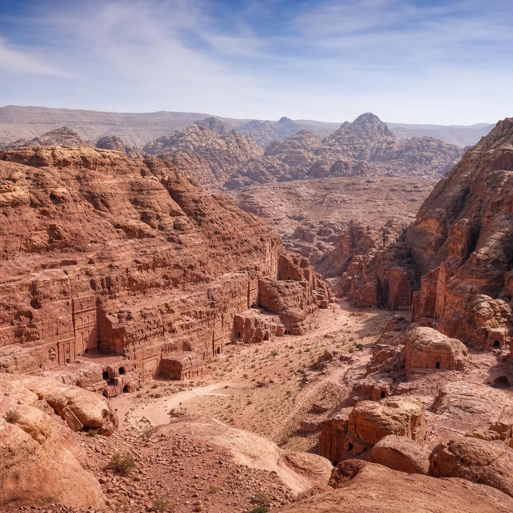 Panoramic sandstone landscape above Petra