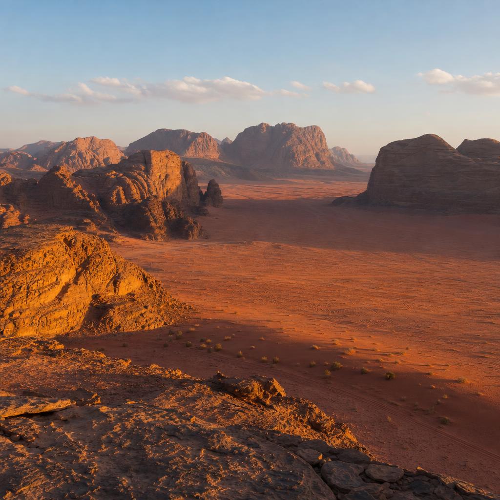 Wadi Rum desert and sandstone mountains