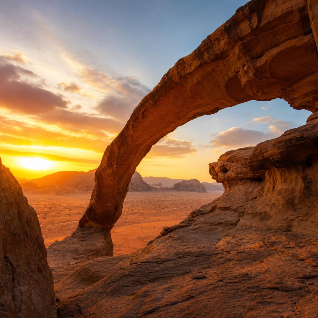 Wadi Rum sandstone formations at sunset