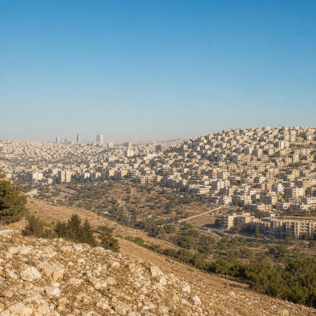 Jordan landscape with Amman on limestone hills