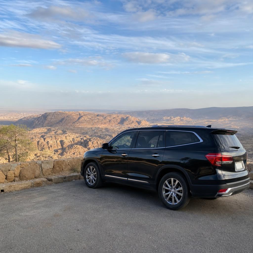 Private vehicle at a Jordan scenic viewpoint