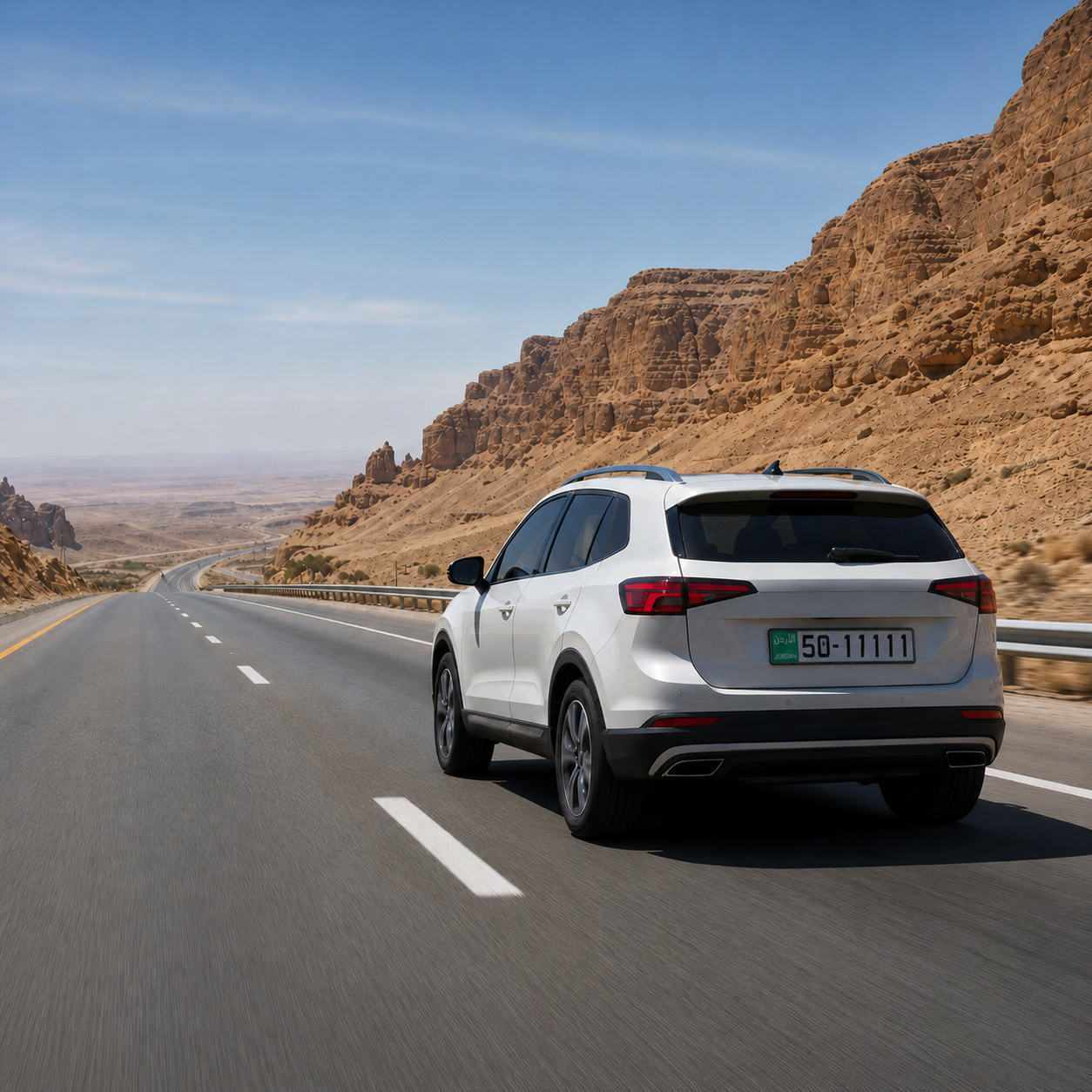 Private vehicle on an open Jordan road