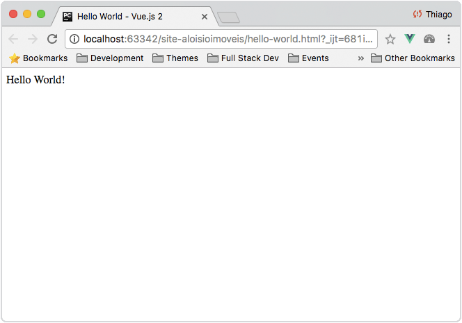 Screenshot do resultado do Hello World em Vue.js