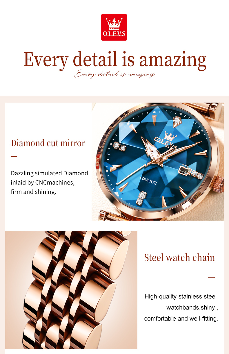  OLEVS Waterproof Watches for Women Luxury Dress Women's Wrist  Watches Quartz Analog Rose Gold Stainless Steel Ladies Watches Blue Face  Simple Slim Thin Watch with Day,reloj para Mujer : XIN LINGYU