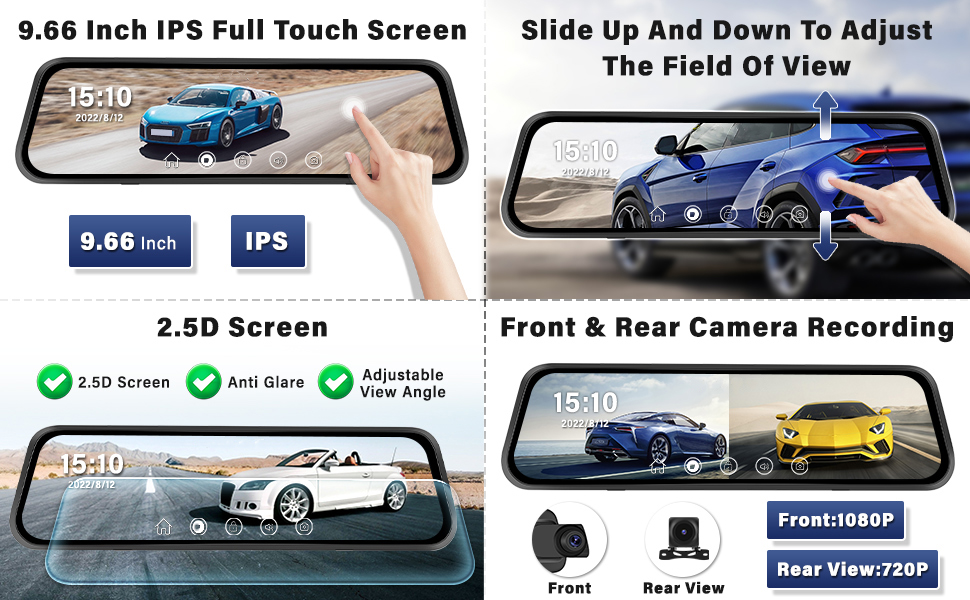 Penemay Dual Dash Cam Front and Rear Camera 1080p Front Camera