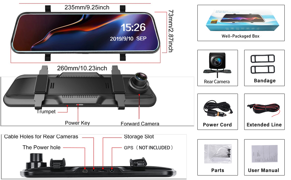 Penemay Dual Dash Cam Front and Rear Camera 1080p Front Camera, Dash Camera  for Cars Waterproof