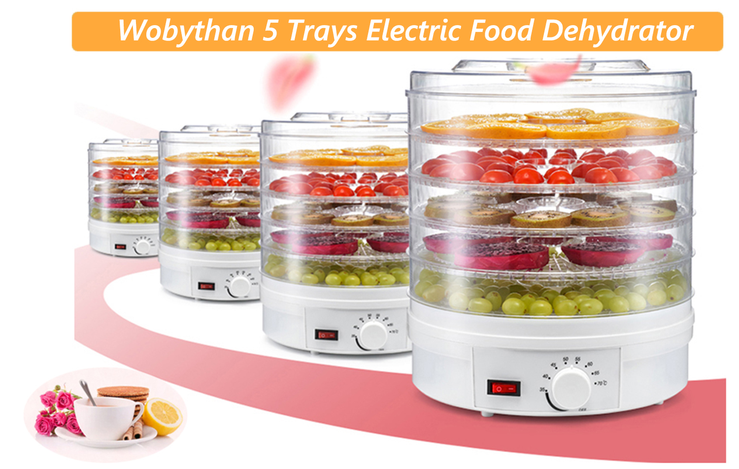 Wobythan Electric Food Dehydrator 5-Layers Fruit Dryer Dried Dehydrator Food Dryer, White