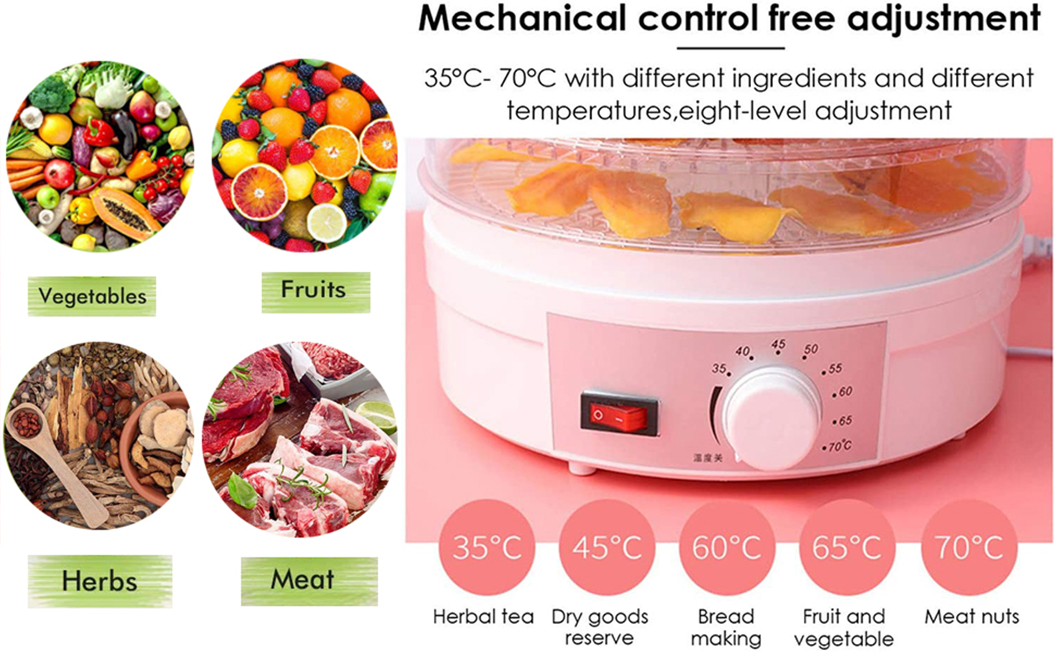 Wobythan Electric Food Dehydrator 5-Layers Fruit Dryer Dried Dehydrator Food Dryer, White