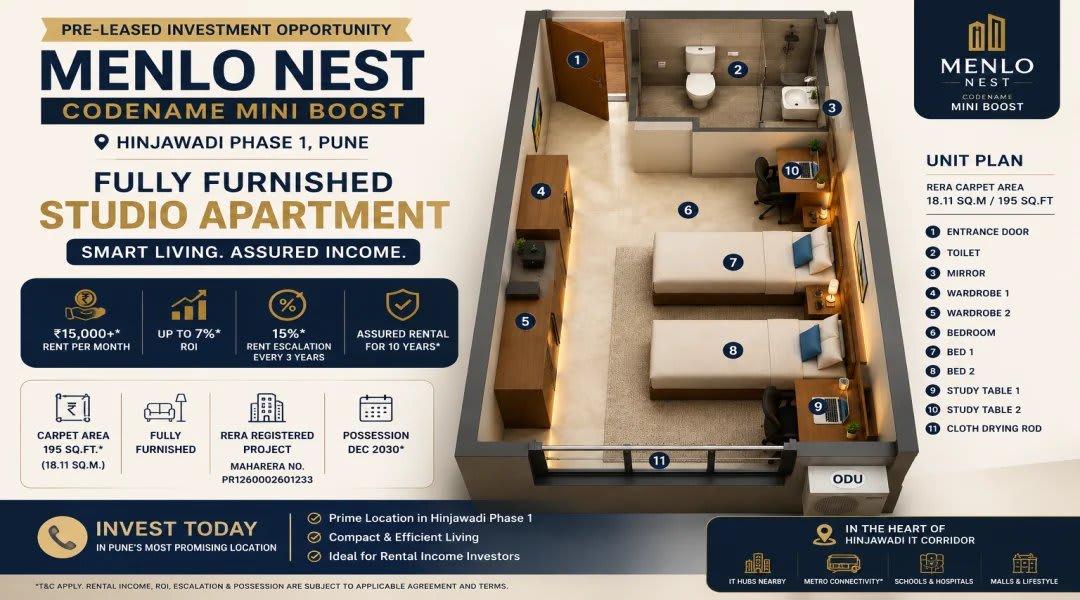 Studio Apartment for Sale in Hinjewadi Phase 1, Pune — Menlo Mini Boost - Menlo Nest