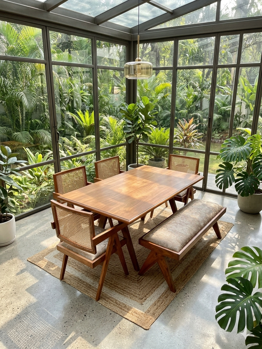 dining table with four chairs and bench 