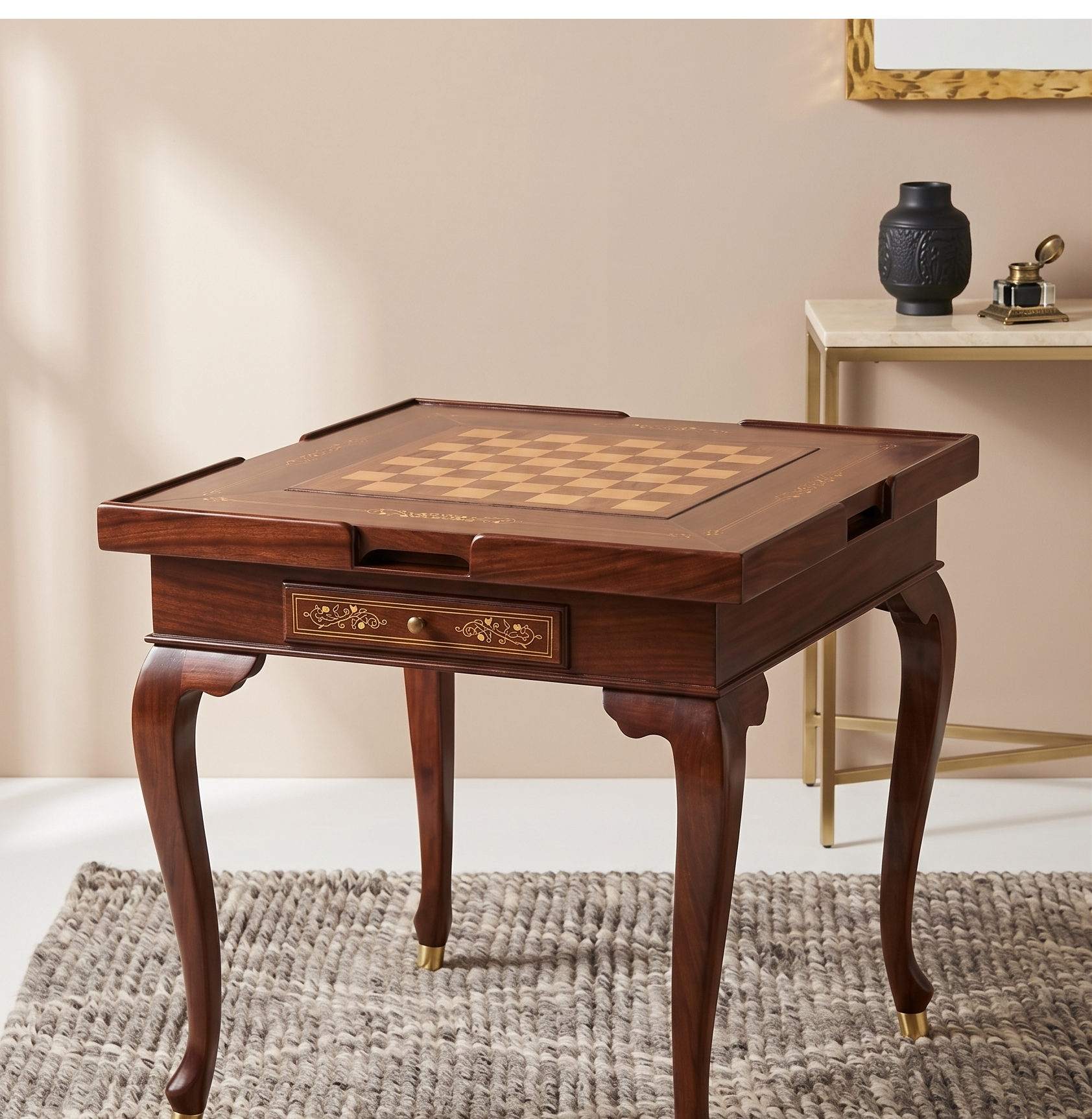 The Royale Marquetry Chess Table three in one
