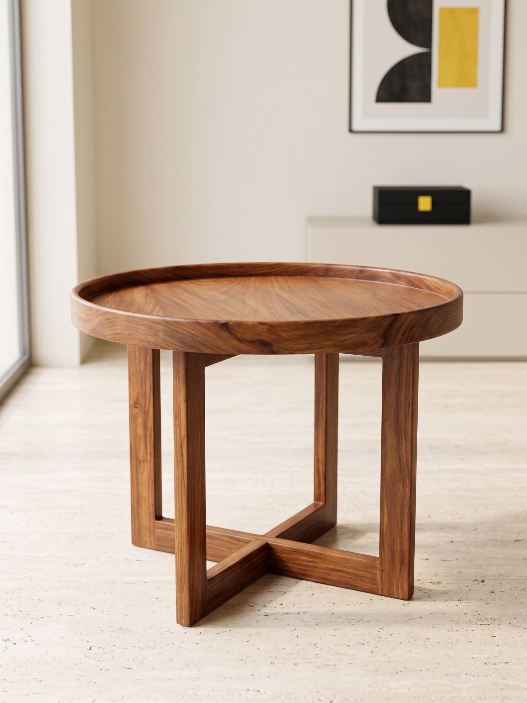 Cross-Base Wooden Tray Table