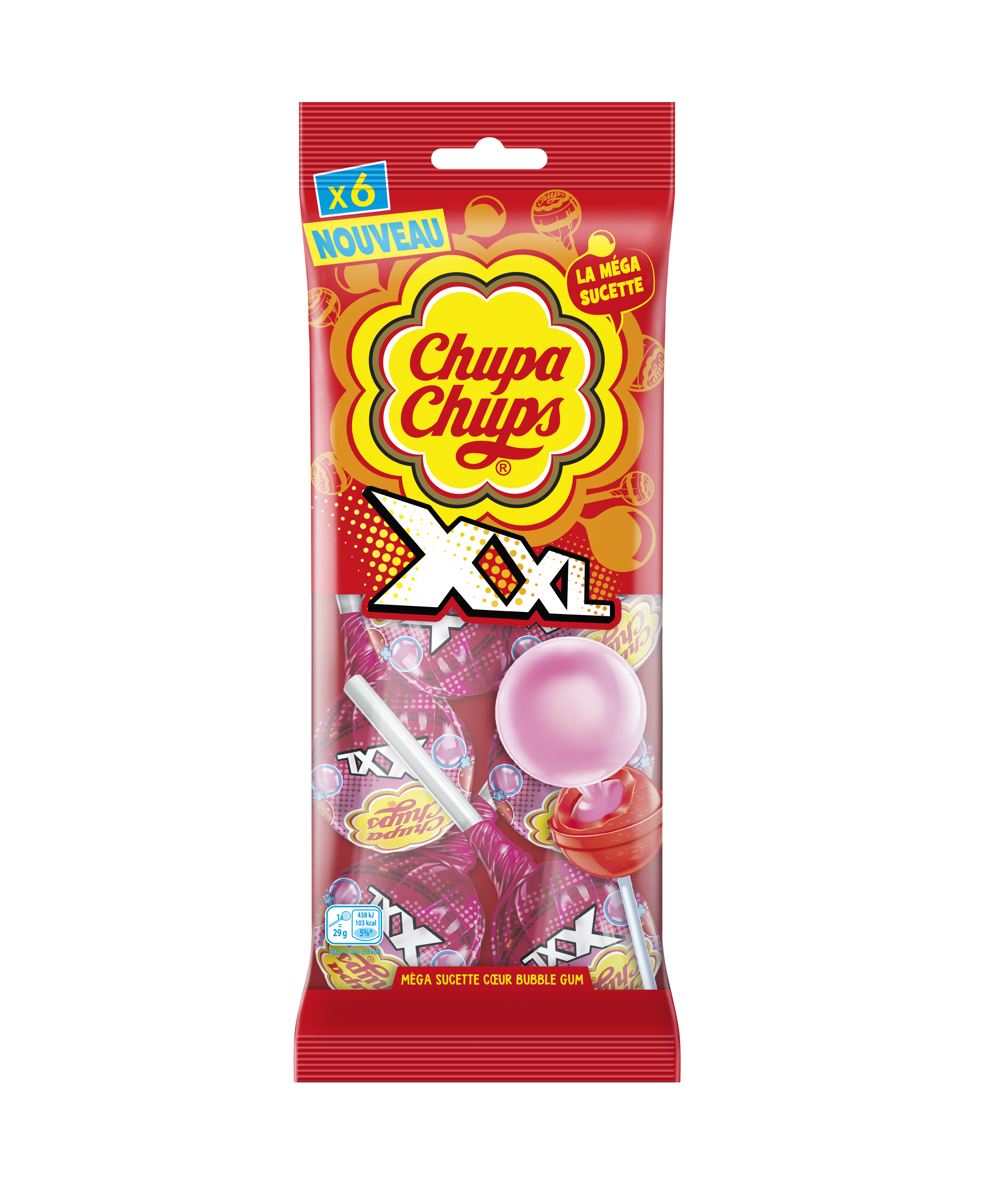 Sucettes XXL Chupa Chups fourrées bubble gum - Nouvelle box de 60