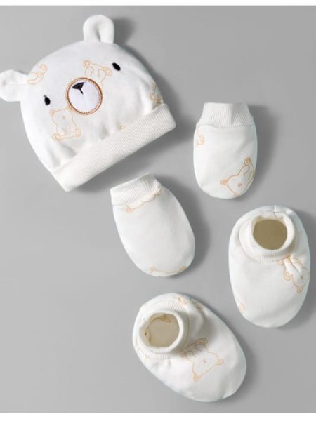 Animal Printed Cap, Mittens and Booties