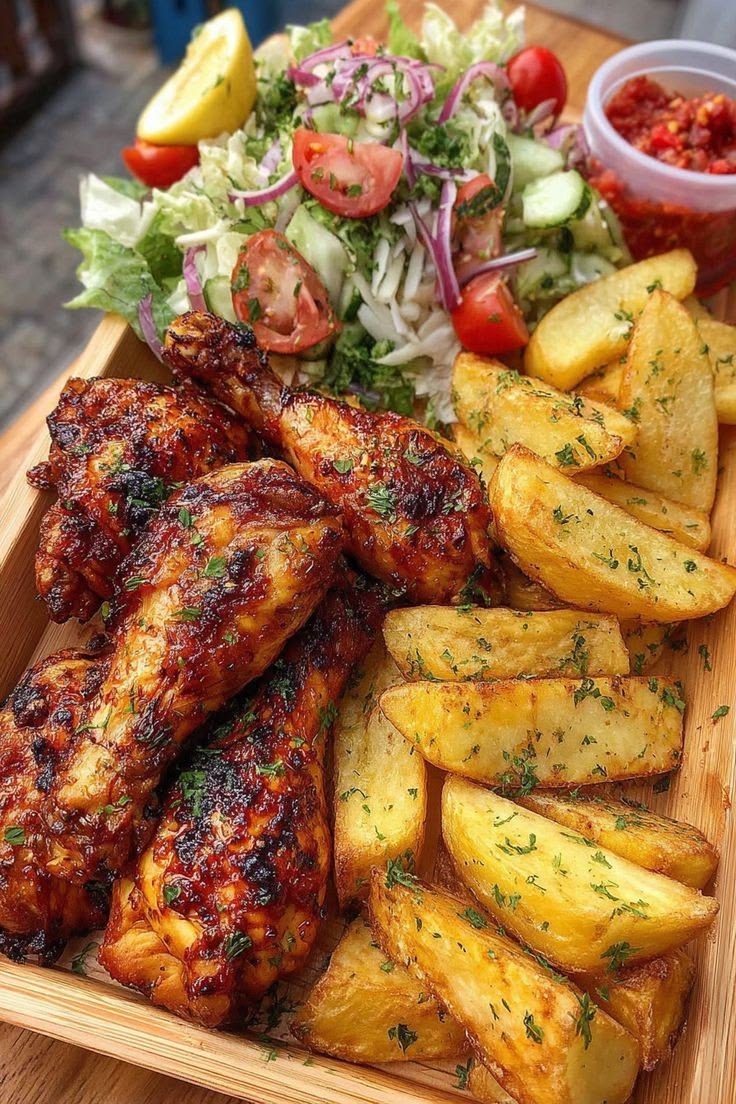 Pilons de Poulet laqués et Potatoes Maison au Four