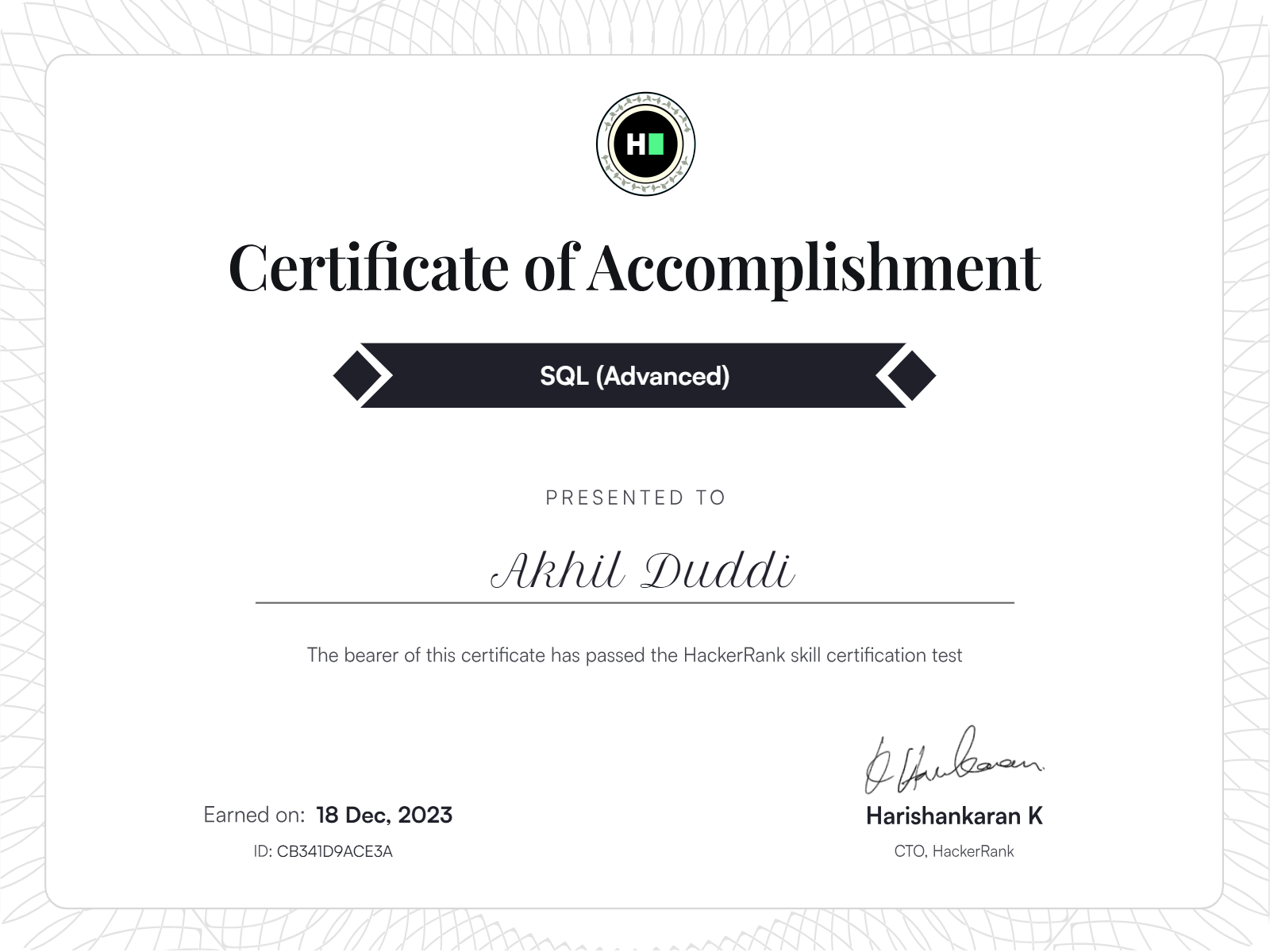 SQL Advanced Certificate