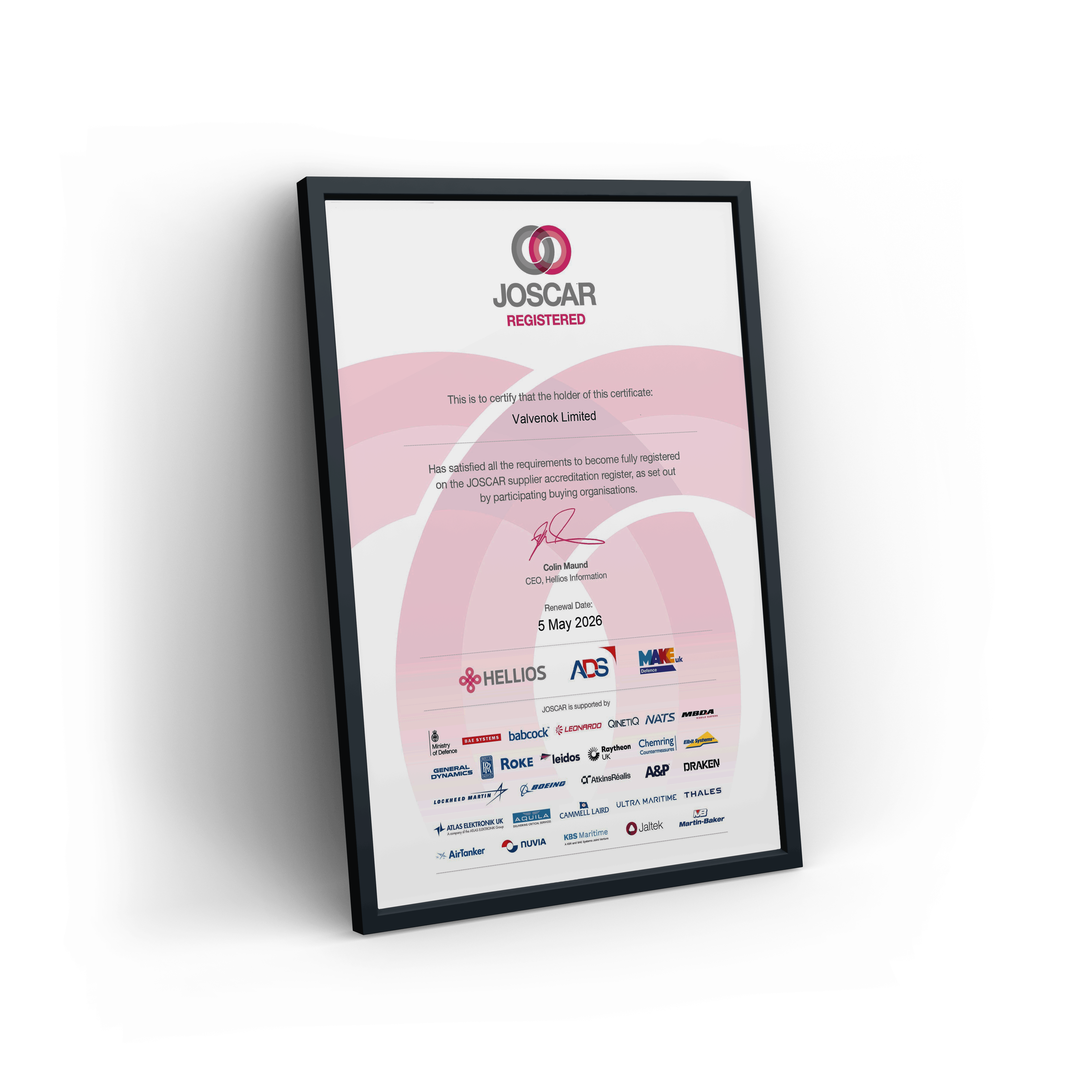 Valvenok JOSCAR Accreditation Certificate