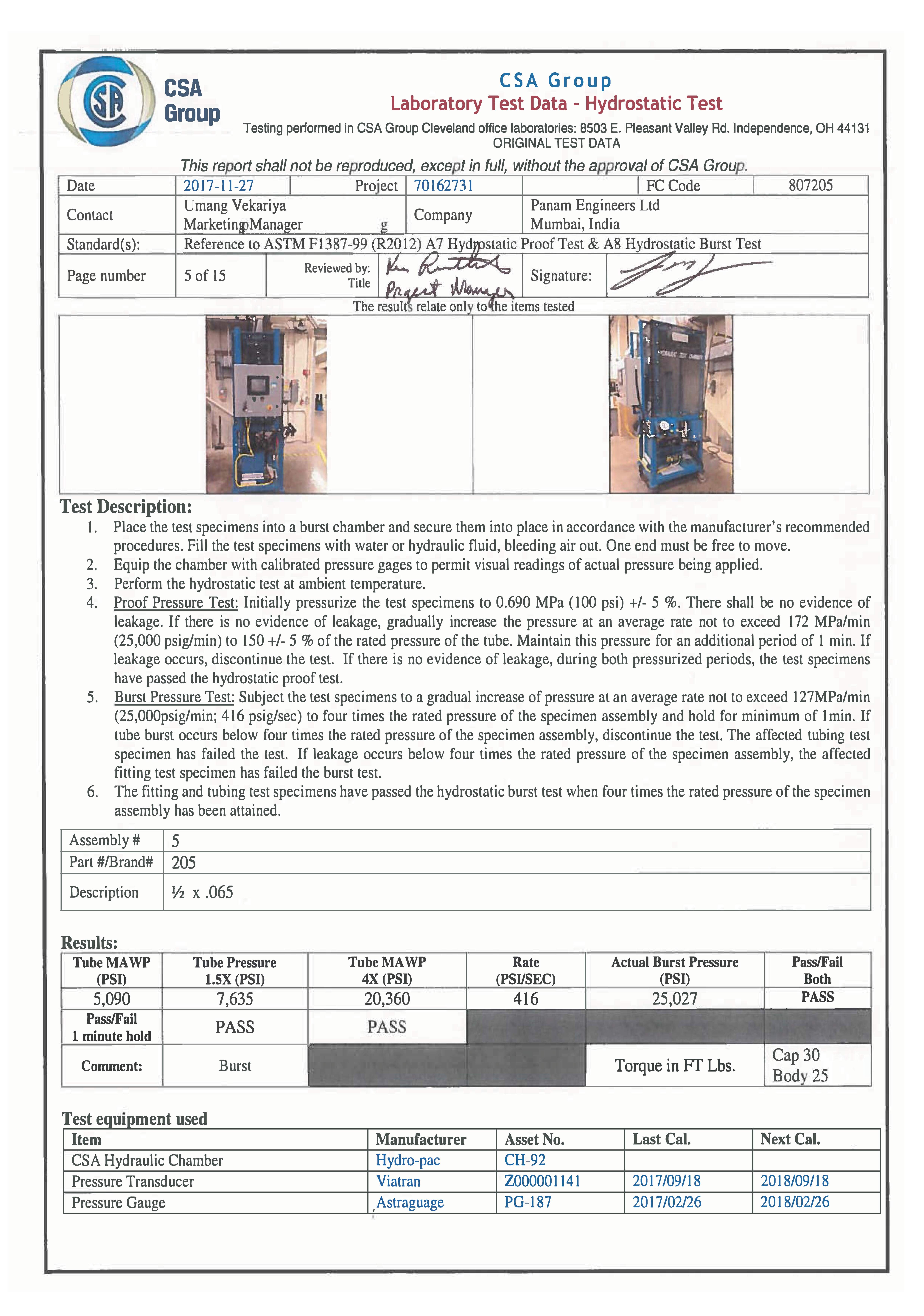 Burst Pressure Test Of Tube Fittings By CSA Group (USA) 2