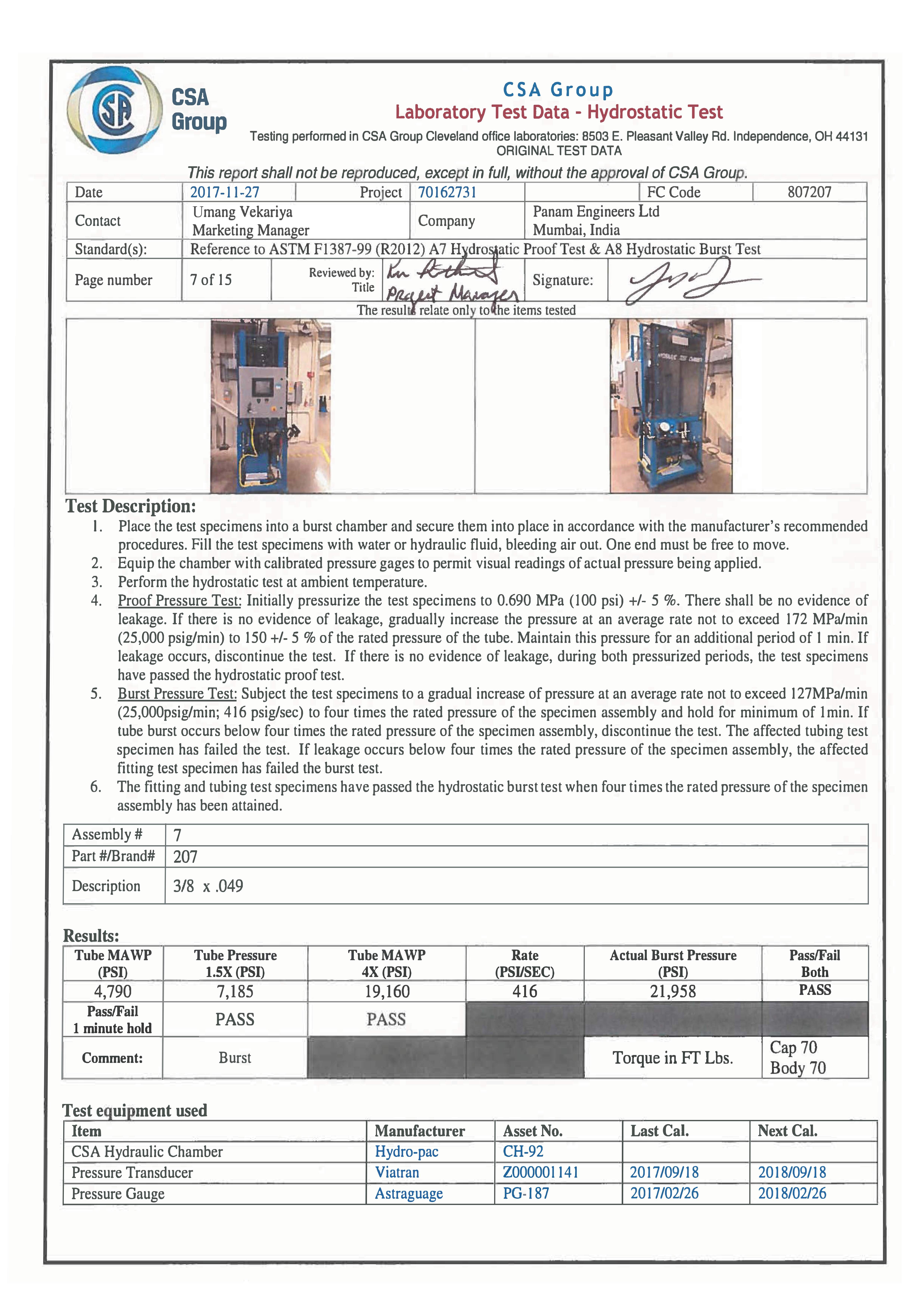 Burst Pressure Test Of Tube Fittings By CSA Group (USA) 3