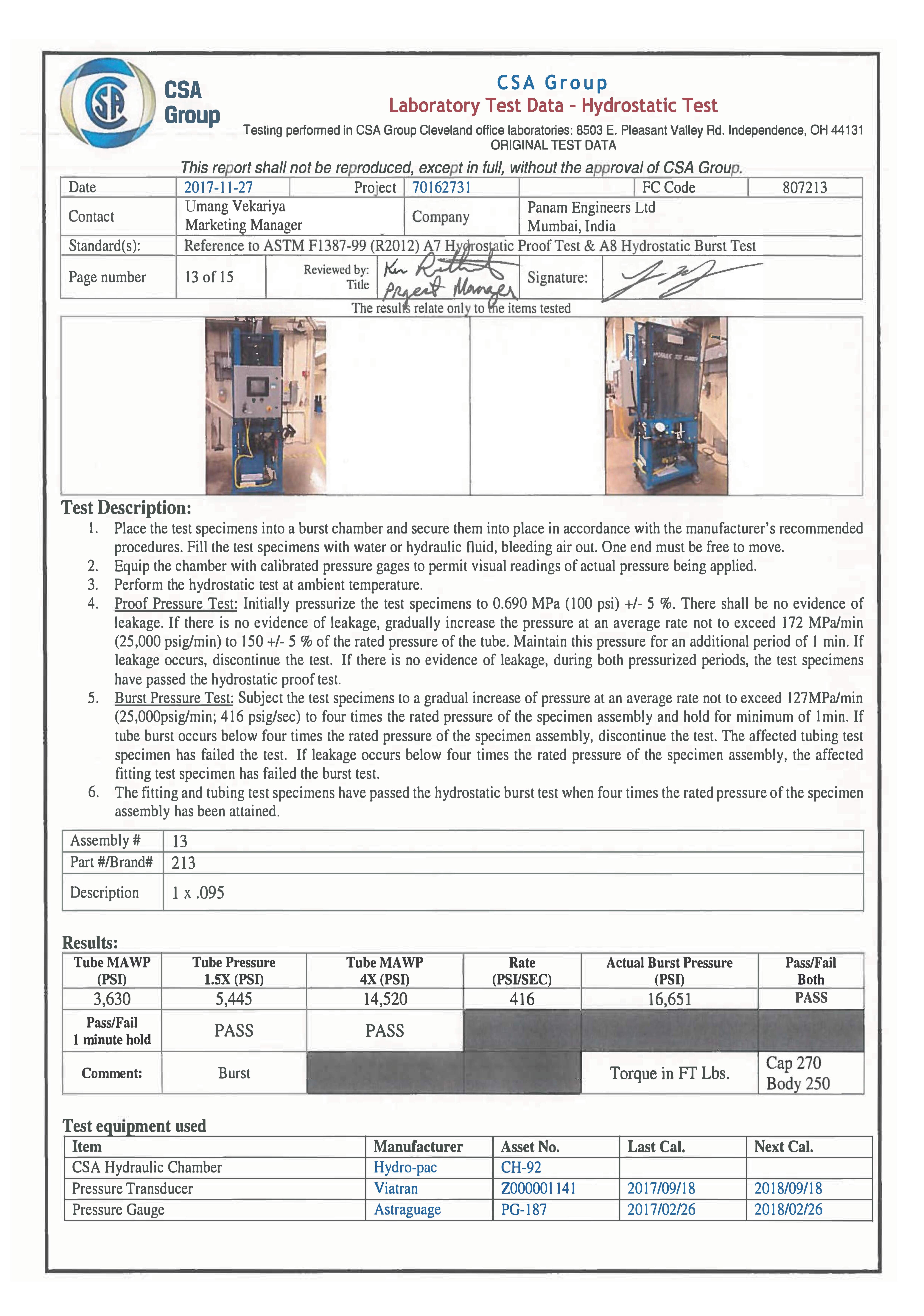 Burst Pressure Test Of Tube Fittings By CSA Group (USA) 4
