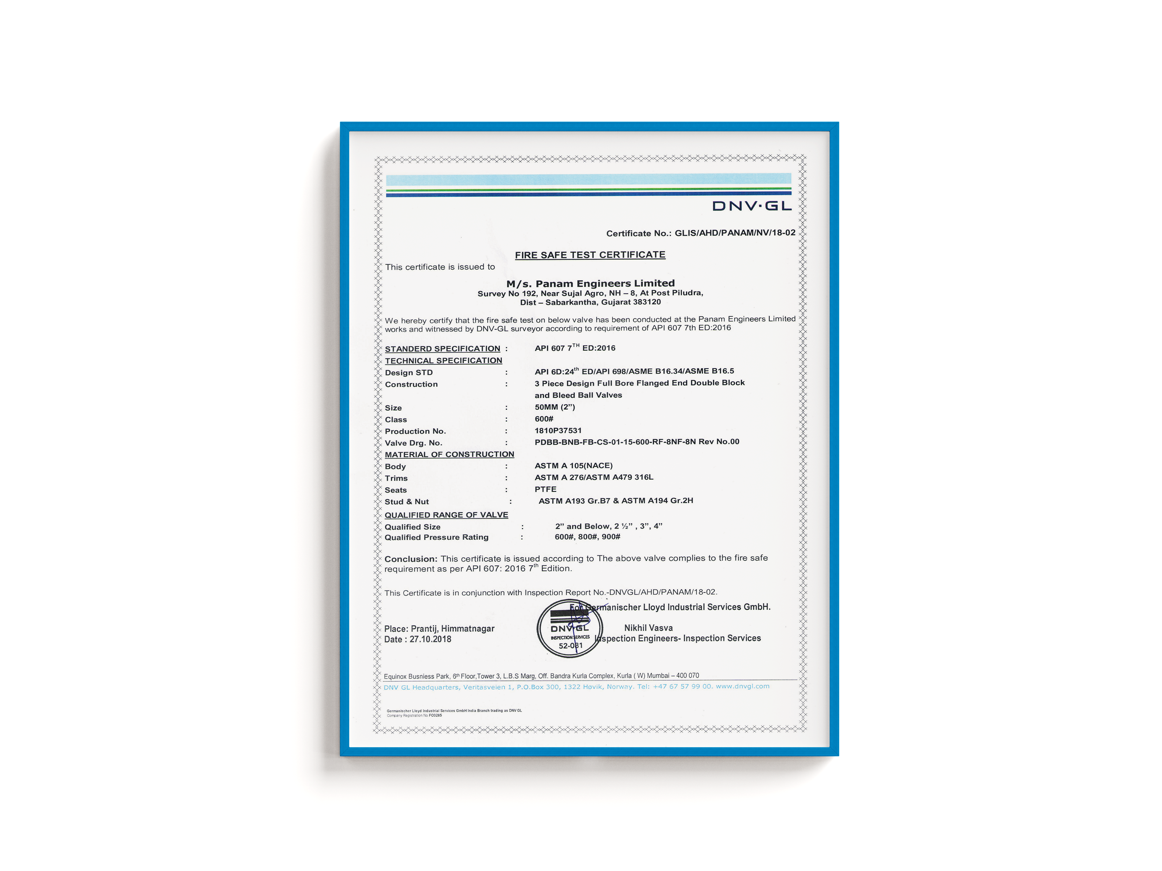 FIRE SAFE FOR DBB VALVES BY DNV-GL