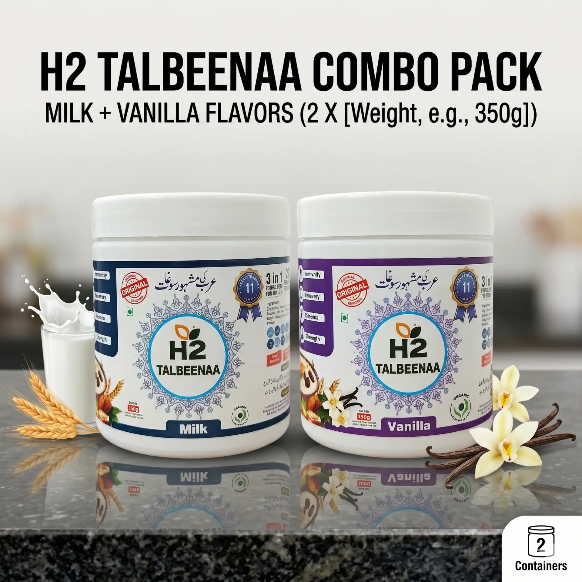H2 Talbeenaa Vanilla & Milk 2-Pack Combo (350g each)