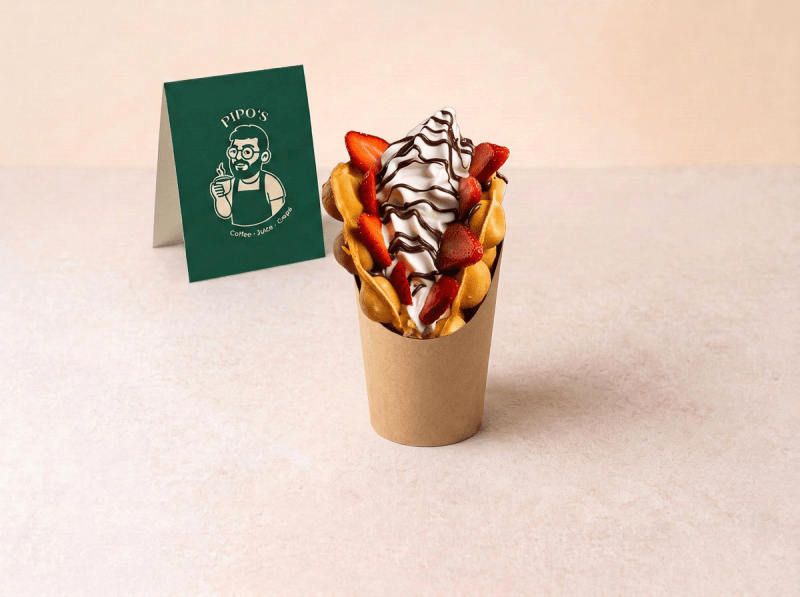 Bubble Waffle com Gelado e Natas