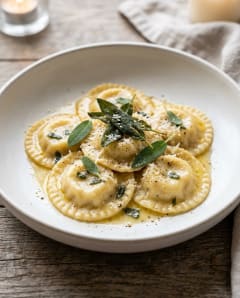 Ravioli de queijo com manteiga e sálvia