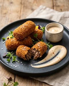 Croquetes de carne com aioli defumado