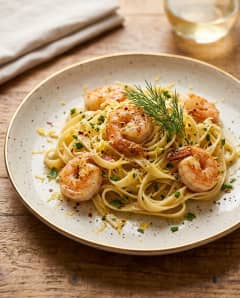 Fettuccine com camarões e limão siciliano