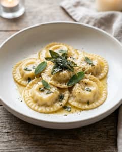 Ravioli de queijo com manteiga e sálvia