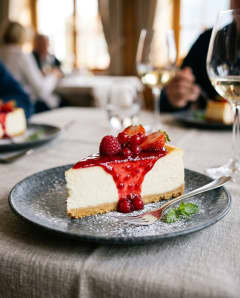 Cheesecake com calda de frutas vermelhas