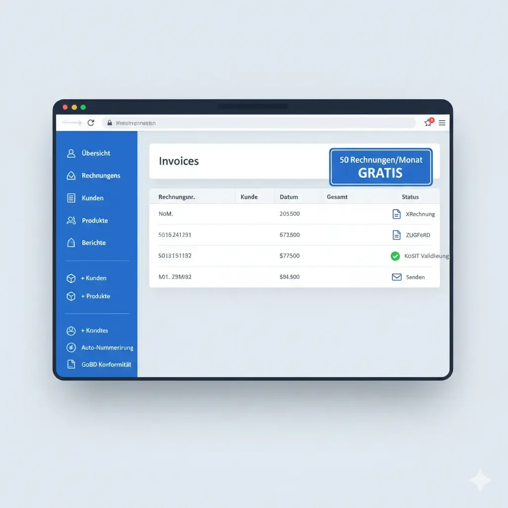XRechnung Software Dashboard mit kostenlosen Funktionen für Kleinunternehmer und Handwerker