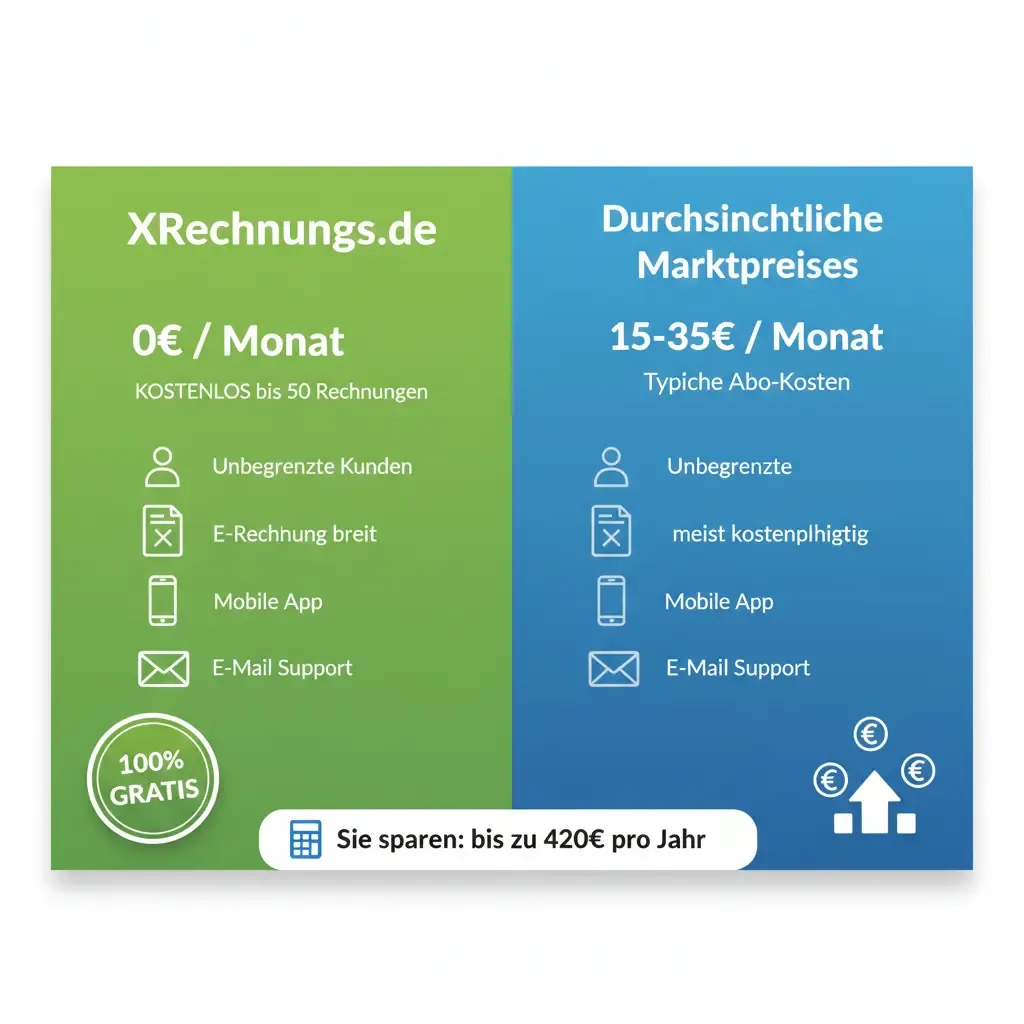XRechnungs.de kostenlos vs. durchschnittliche Marktpreise für Handwerker Rechnungssoftware - bis zu 420€ jährlich sparen