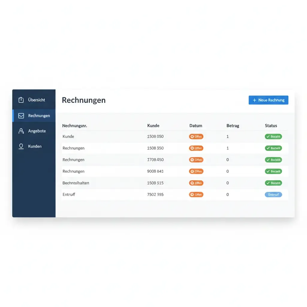 XRechnungs.de Dashboard - Übersichtliche Rechnungsverwaltung für Handwerker mit Angeboten, Kunden und Zahlungsstatus