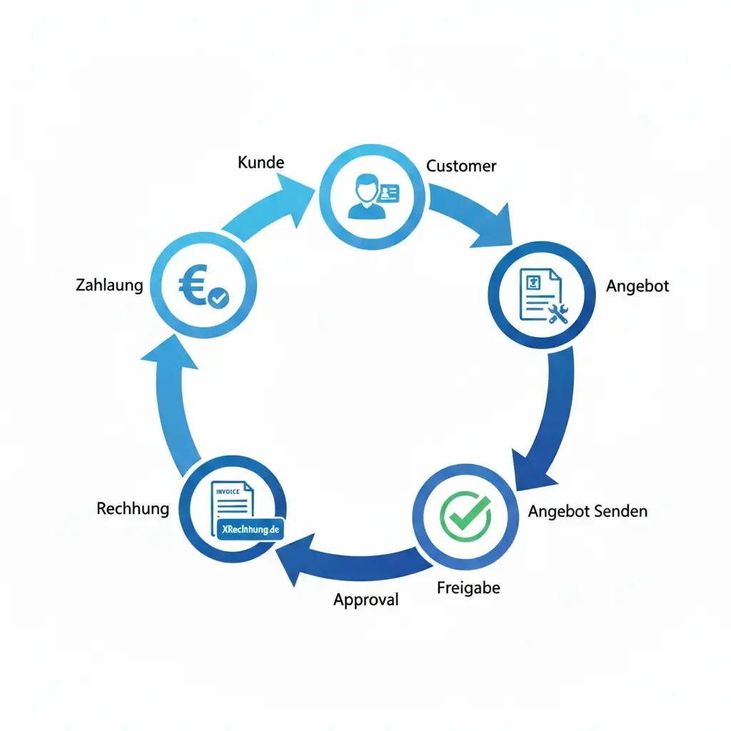 Workflow Handwerkersoftware: Von der Kundenanlage über Angebot bis zur E-Rechnung in 6 Schritten