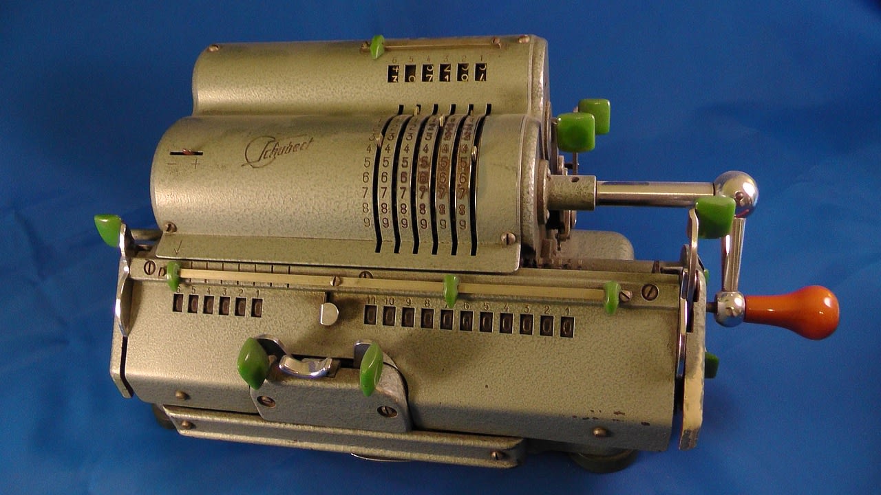 calculator, to count, figures, mathematics, crank, old device, cash register, office automation, desk, an accountant, dial, accounting, sales