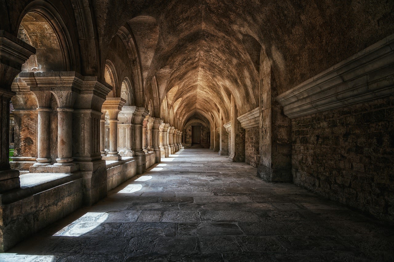 monastery, vault, cloister, columns, building, historical, abbey, old, middle ages, stone, architecture, monastery, building, building, building