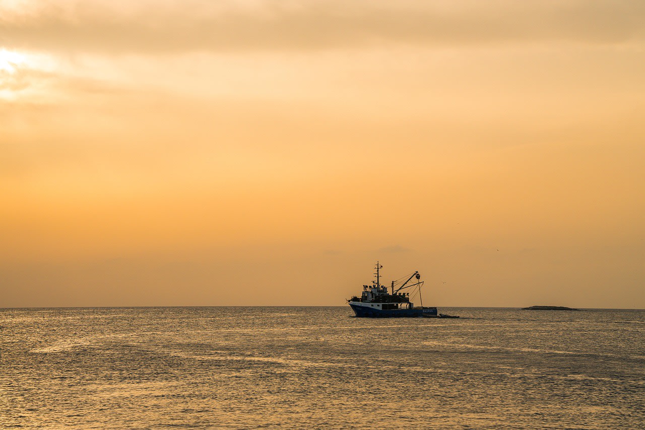 ship, sea, boat, sunset, eve, nature, crawler, fishing, fisherman