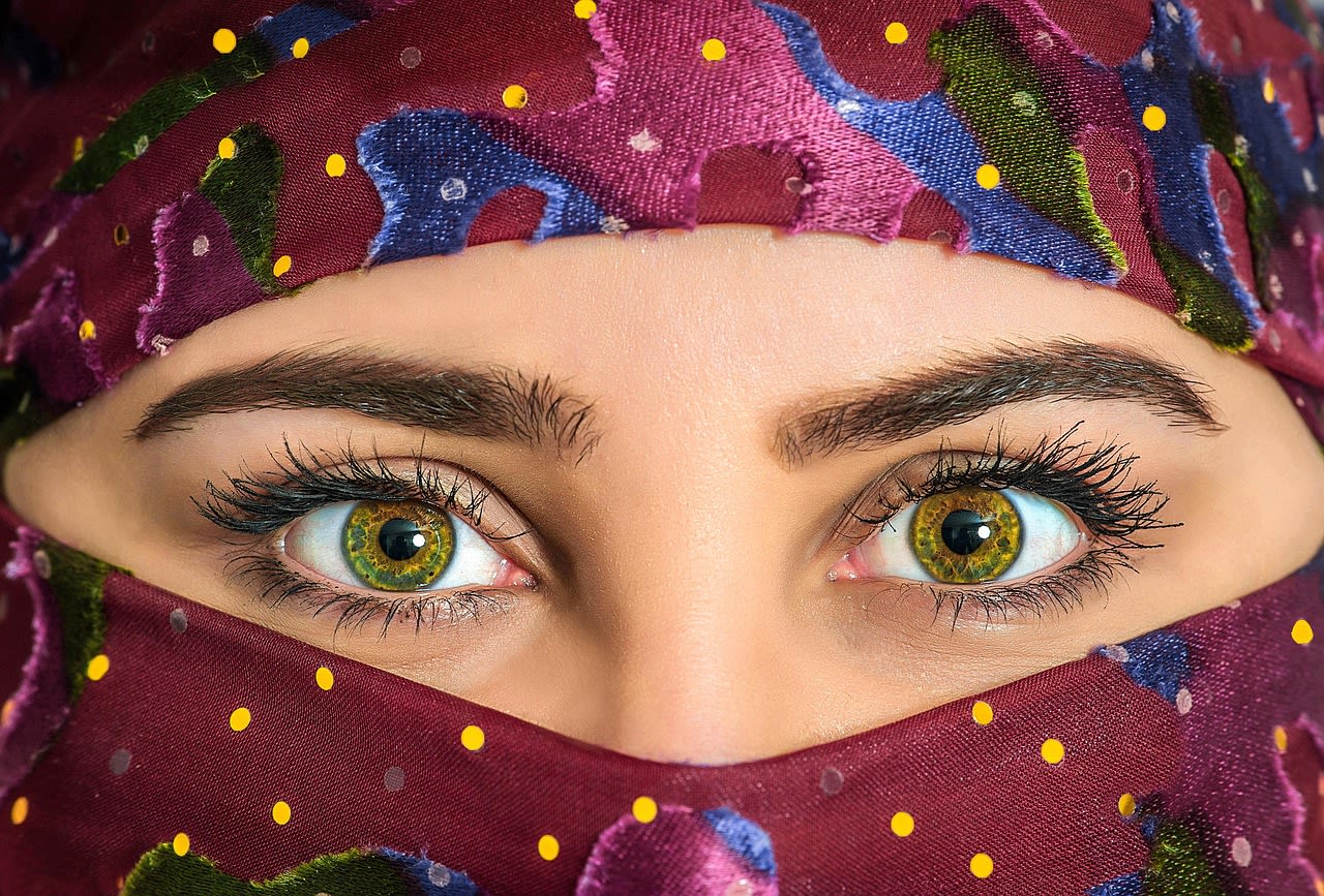 woman, eyes, eyelashes, eyebrows, headscarf, exotic, beautiful, scarf, traditional, fashion, style, portrait, veil, young, face, hijab, girl, arabic