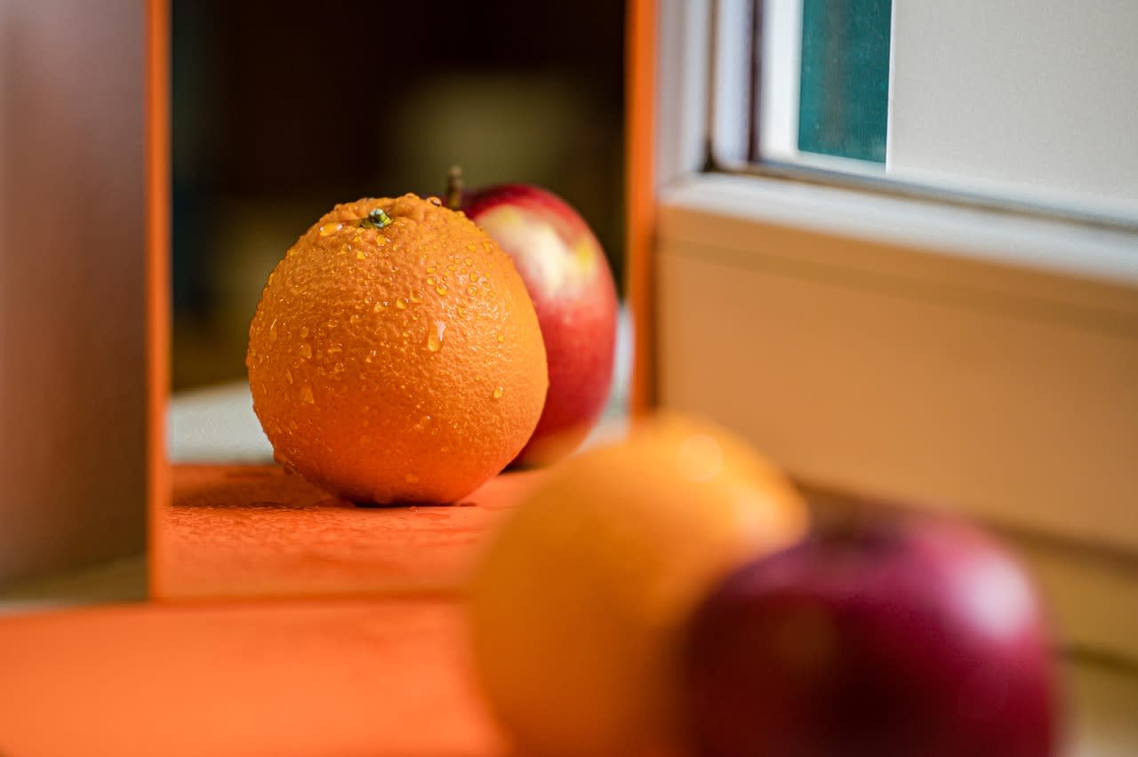 mirrors, orange, reflection, apple, still life, installation, fruit, still life, still life, still life, still life, still life, fruit, fruit, fruit