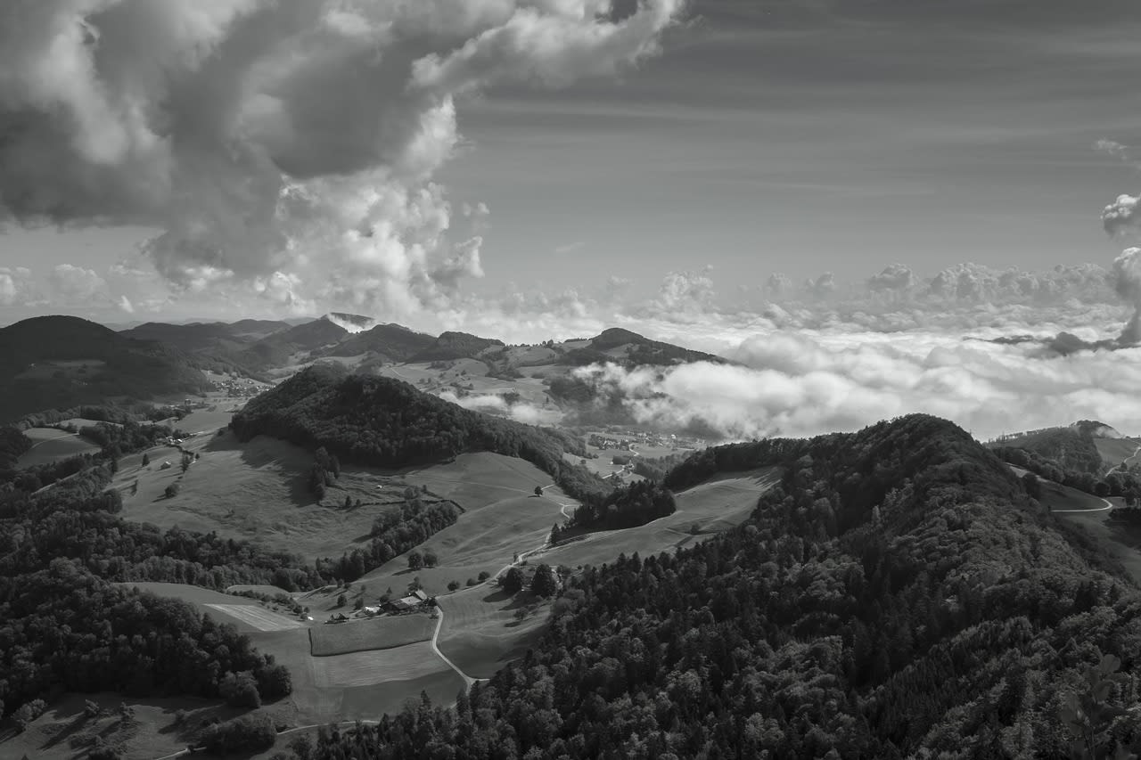 hills, mountains, nature, clouds, outlook, belchenflue, landscape, panorama