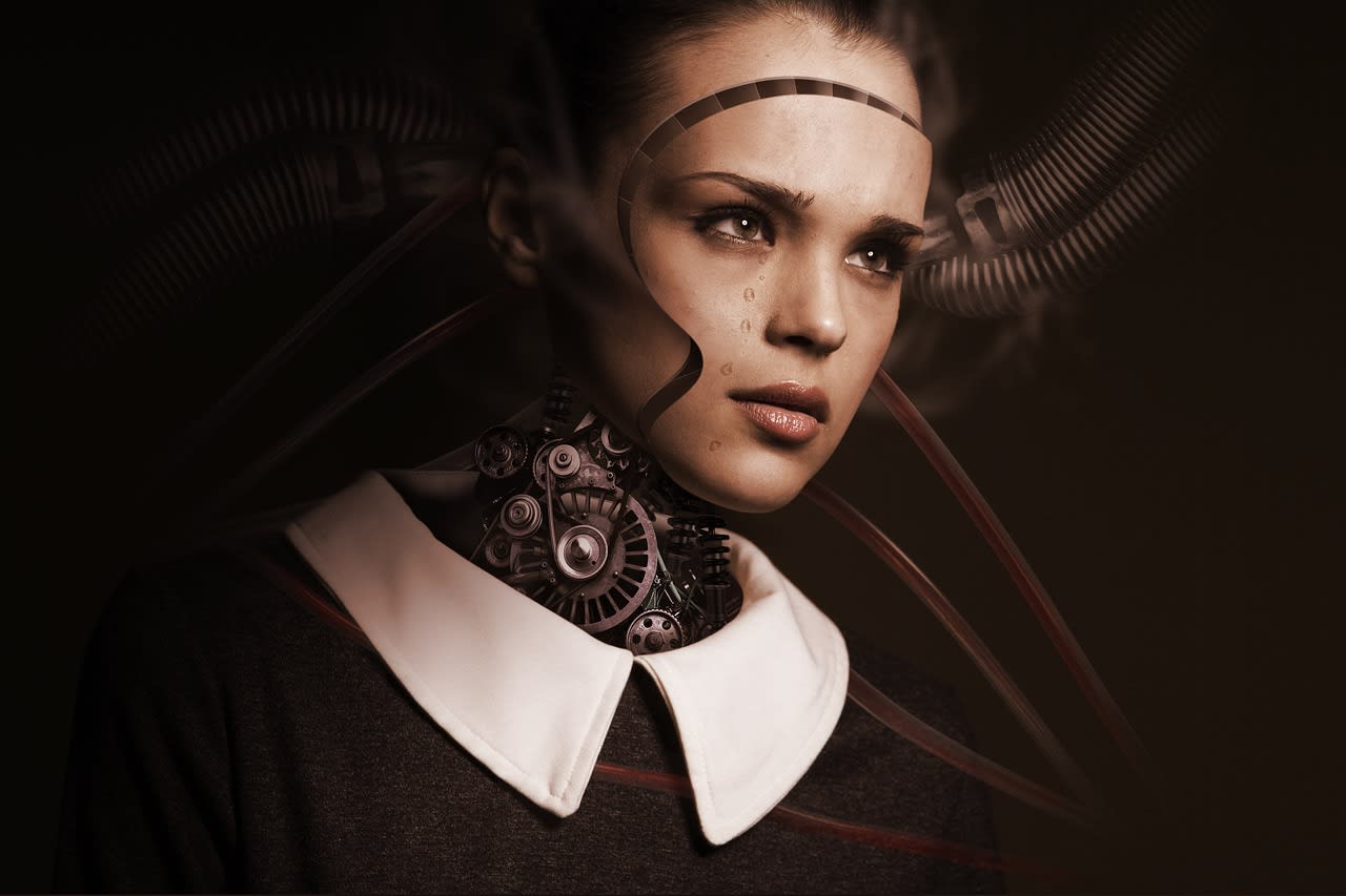 robot, woman, face, cry, sad, artificial intelligence, future, machine, digital, technology, robotics, girl, human, android, circuit board, binary