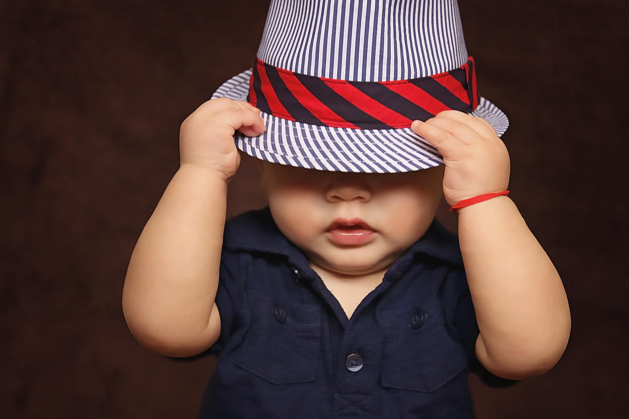 baby, boy, hat, covered, child, baby boy, kid, cute, little, small, childhood, adorable, portrait, toddler, fashion, children's fashion