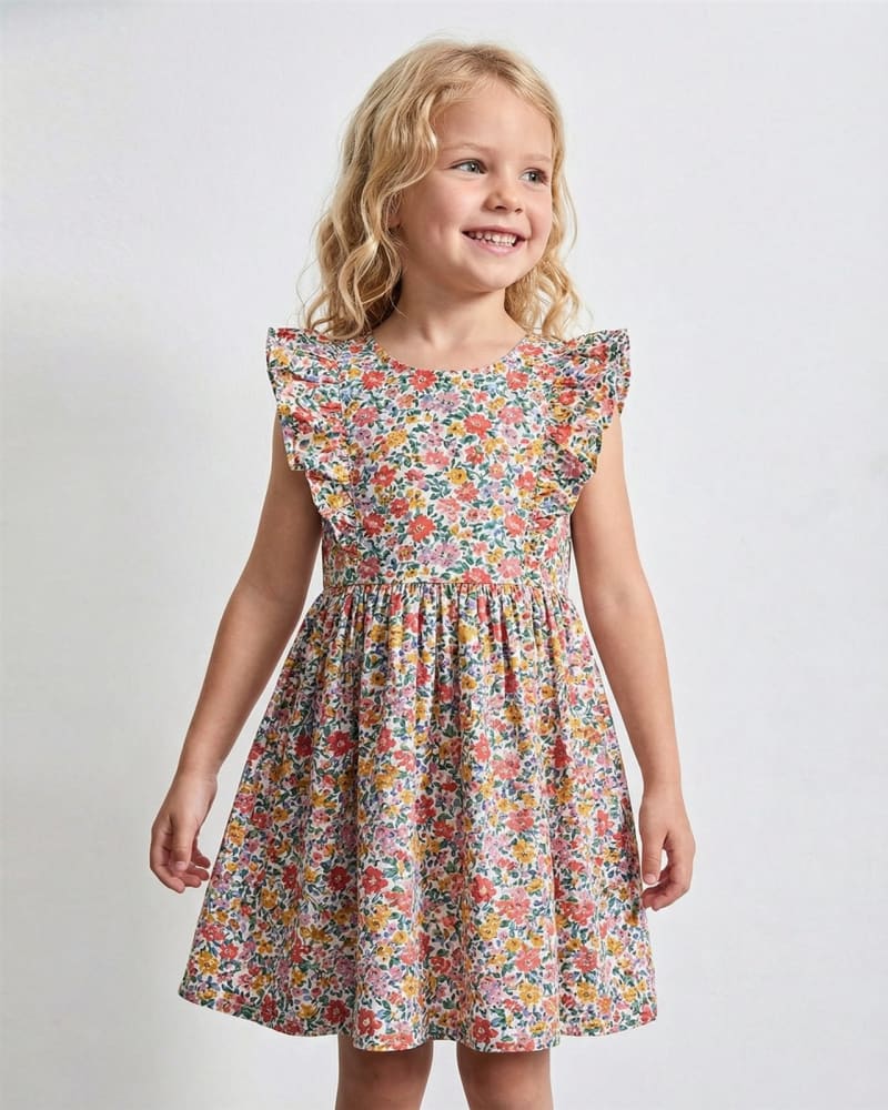 Vestido infantil de flores, fotografía ecommerce de moda kids con integración IA