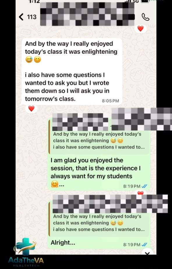 Student says a live class was enlightening and shares questions for the next class