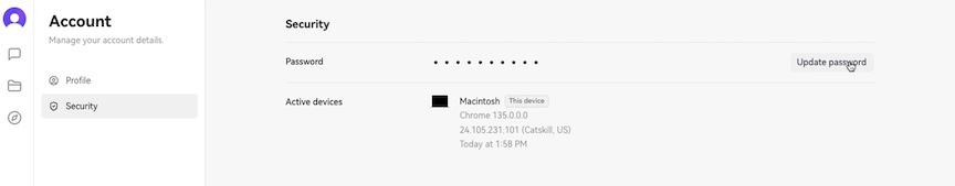 Update password button